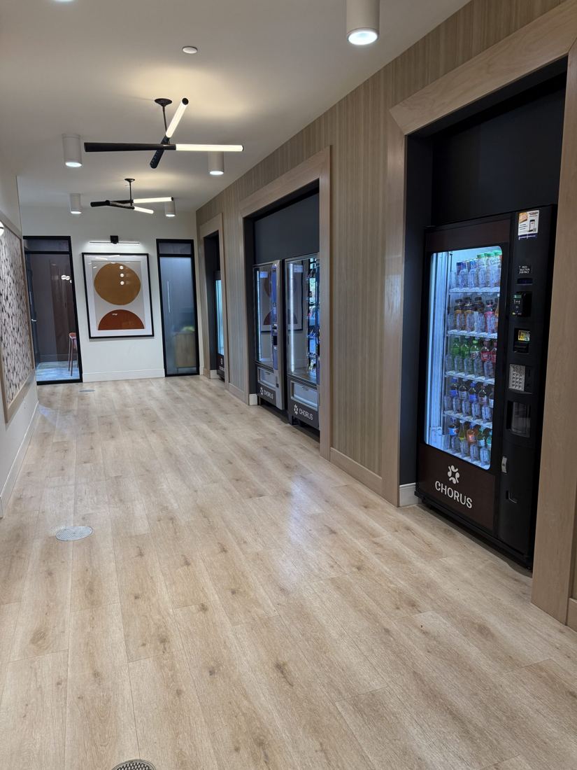 Hallway with vending machines and clean floor