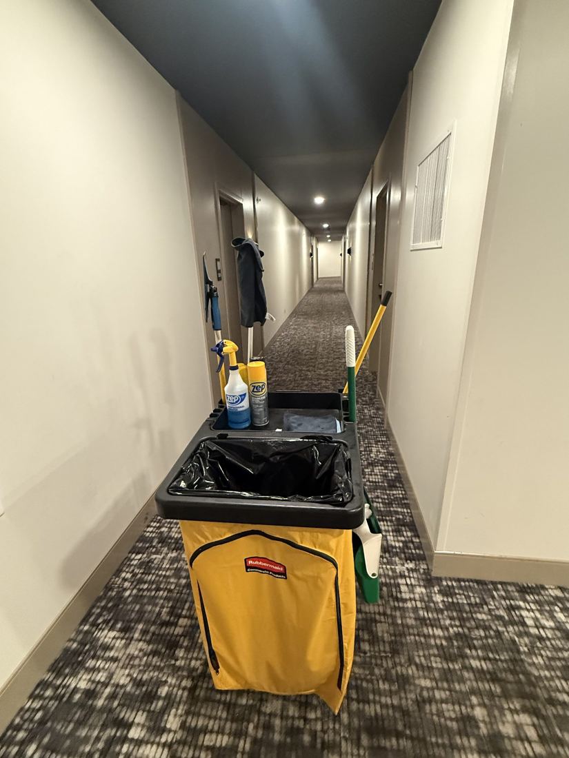 Cleaning cart in a hallway